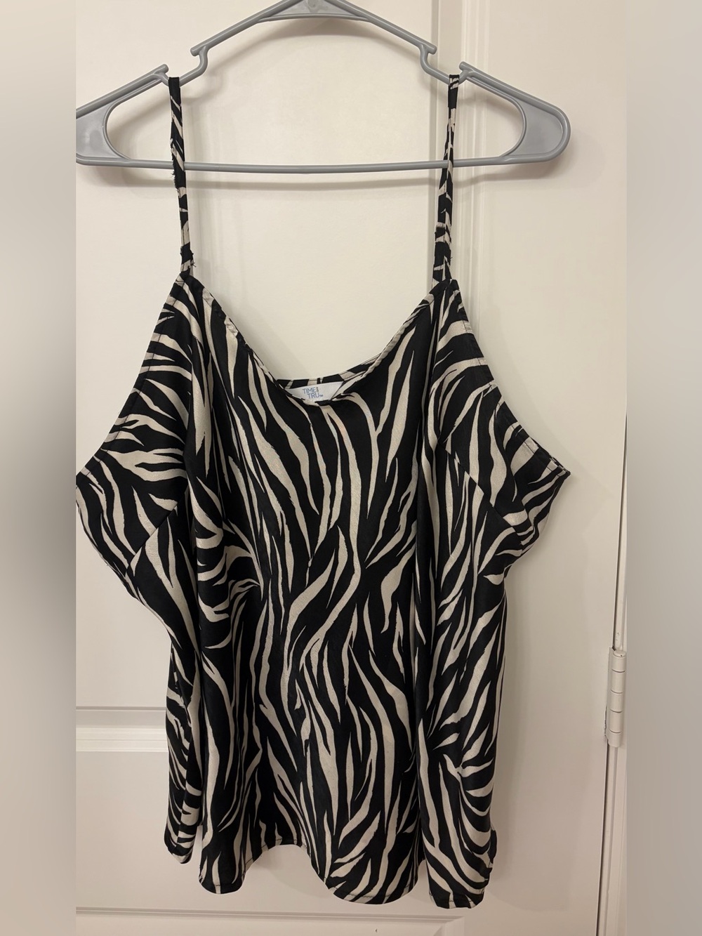 Time and Tru Black & Cream Zebra Cold-Shoulder Cami